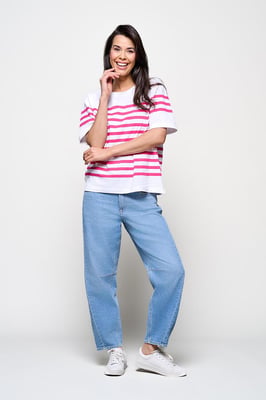 Caroline Tensen Elba Streep T-Shirt Wit / Fuchsia