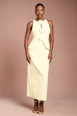 Lisa Tan Crepe Rosette Detail Peplum Pencil Dress