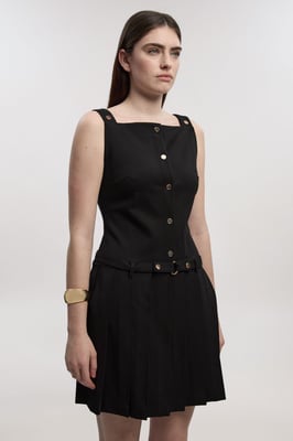 Ponte Button Front Pleated Mini Dress