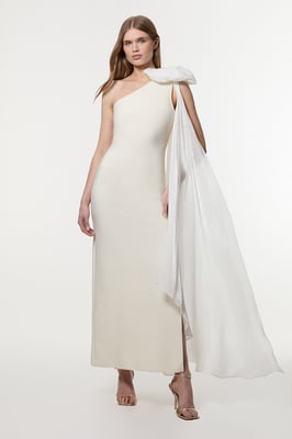 Bandage Figure Form Knit Woven Cape Detail Maxi Dress