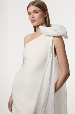 Bandage Figure Form Knit Woven Cape Detail Maxi Dress