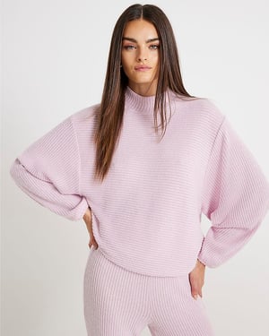 River Island Womens Loungewear Set Pink 2 Piece Knit Batwing Sleeve