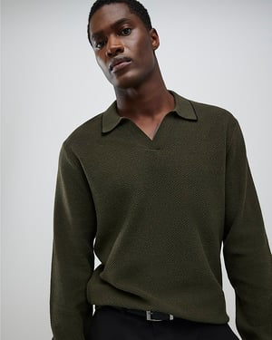 River Island Mens Jumper Khaki Regular Fit Open Collar