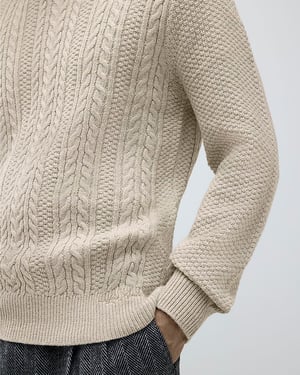 River Island Mens Jumper Cream Slim Fit Cable Knit