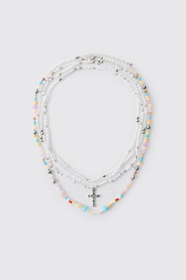 Beaded Multi Layered Cross Necklace