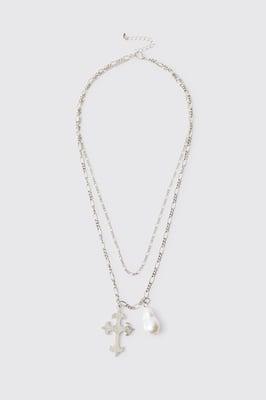 Cross and Gem Layered Necklace