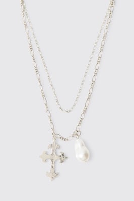 Cross and Gem Layered Necklace