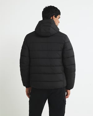 River Island Mens Puffer Jacket Black Regular Fit Hooded