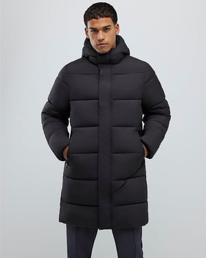 River Island Mens Puffer Jacket Black Mid Length Padded