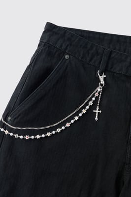 Dangling Cross and Multi Bead Jean Chain