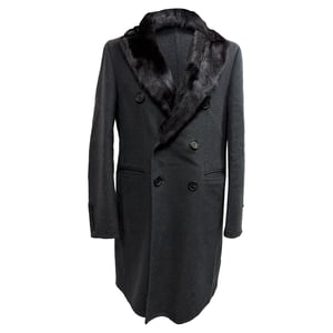 Burberry Fur Collar Coat in Grey Wool