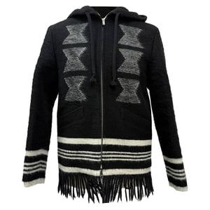 Saint Laurent Embroidered Fringed Hoodie in Black Alpaca