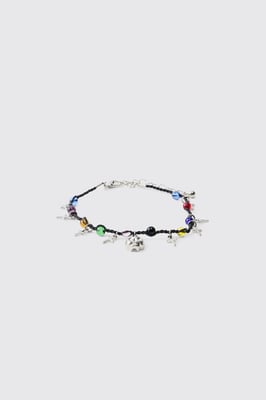 Gem and Skull Cross Mock Pearl Bracelet