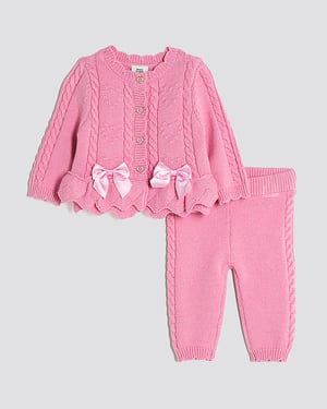 River Island Baby Girls Cardigan Set Pink 2 Piece Bow Peplum Hem