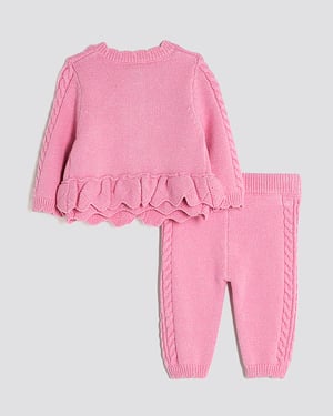 River Island Baby Girls Cardigan Set Pink 2 Piece Bow Peplum Hem