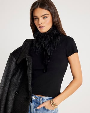 River Island Womens Top Black Faux Fur Collar