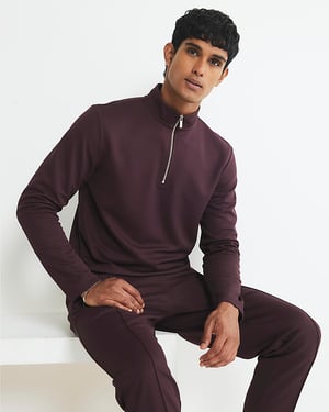River Island Mens Sweatshirt Red Slim Fit Quarter Zip Funnel
