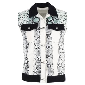 Sandro Paris vest met slangenprint in witte katoenen denim