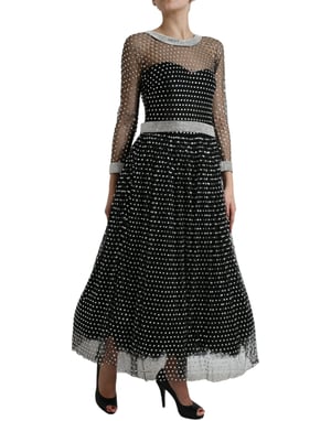 Embellished Mesh Gown Long Sleeve Aline Dress