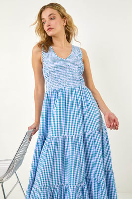 Gingham Tiered Midi Dress