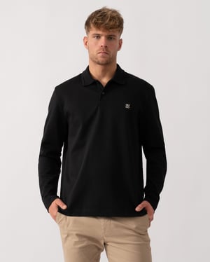 Dinote Long Sleeve Polo Shirt in Black