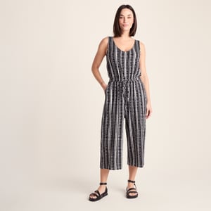 Emmie Womens Supersoft Jumpsuit - Black Doodle Stripe Print