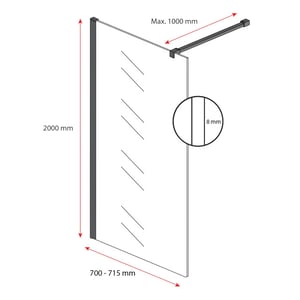 Badplaats Douchewand florida 70 x 200 cm zwart – inloopdouche 8 mm met