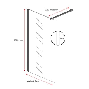 Badplaats Douchewand florida 60 x 200 cm zwart – inloopdouche 8 mm met