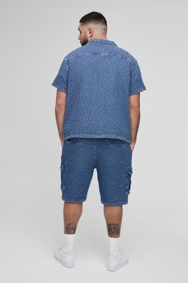 Plus Textured Denim Relaxed Fit Cargo Shorts