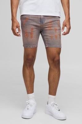 Skinny Stretch Ripped Tinted Denim Shorts