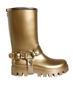 Dolce & Gabbana Metallisk Guld Gummi PVC Regnstövlar Skor
