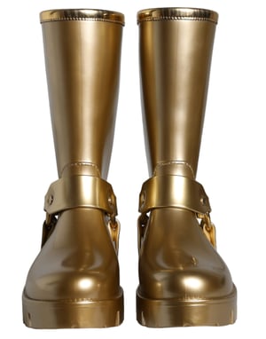 Dolce & Gabbana Metallisk Guld Gummi PVC Regnstövlar Skor