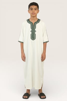 Kinderen jongens witte Marokkaanse Thobe gewaad Djellaba Gandoura Eid Jubba-K-GG008