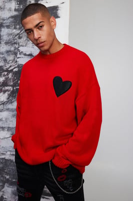 Oversized Distressed Hem And Heart Detail Jumper