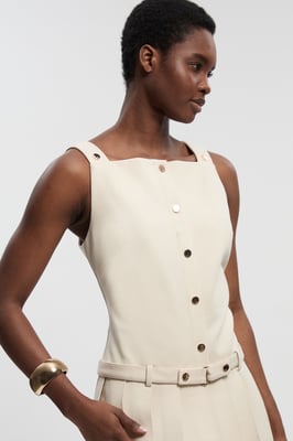 Ponte Button Front Pleated Mini Dress