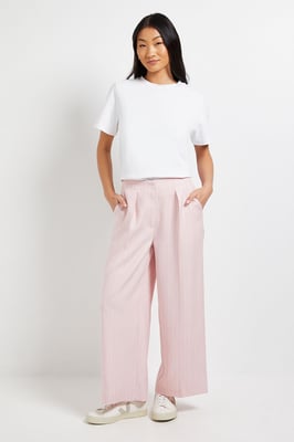 Petite Wide Leg Full Length Pinstripe Trouser