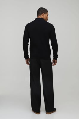 Regular Fit Soft Touch Waffle 1/4 Zip Knitted Polo
