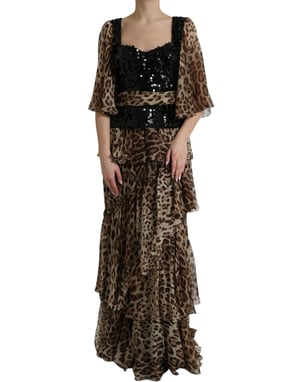 Sequin Leopard Print Tiered Maxi Dress