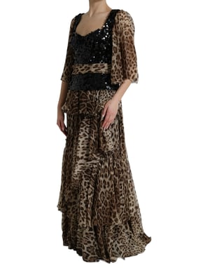 Sequin Leopard Print Tiered Maxi Dress