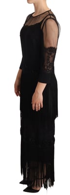Dolce Gabbana Midi Dress 34 Sleeves Lace Fringe