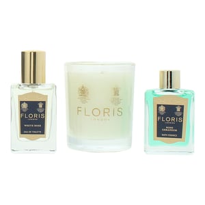 Floris White Rose Eau De Toilette 14ml, Bath Essence 15ml + Candle 70g Gift Set