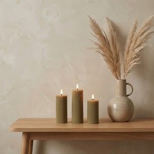 MAZAZU Omniexa led kaarsenset – 3 stuks – taupe/grijs waslook – ribbed design – met