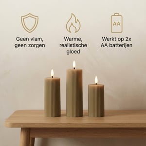 MAZAZU Omniexa led kaarsenset – 3 stuks – taupe/grijs waslook – ribbed design – met
