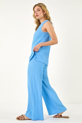 Textured Wide Leg Stretch Trouser