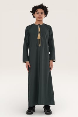 Barn Pojkar Grön Ramadan Marockansk Thobe Robe Kaftan Eid Jubba LFS- K-TT-003