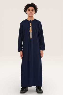 Barn Pojkar Navy Ramadan Marockansk Thobe Robe Kaftan Eid Jubba LFS- K-TT-003