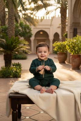 Barn Pojkar Grön Baby Ramadan Marockansk Thobe Robe Emirati Eid Jubba LFS-B-TT003