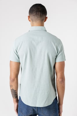 Light Green Linen Blend Short Sleeve Button-Up Shirt With Chest Pocket