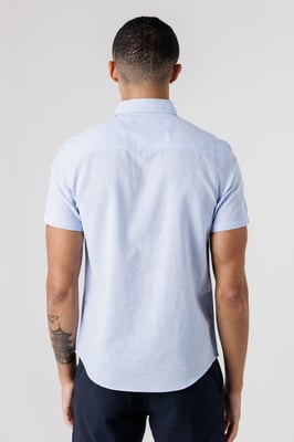 Light Blue Dog Tooth Print Short Sleeve Shirt With Collar And Chest Pocket