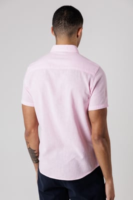 Pink Dog Tooth Print Short Sleeve Shirt With Collar And Chest Pocket